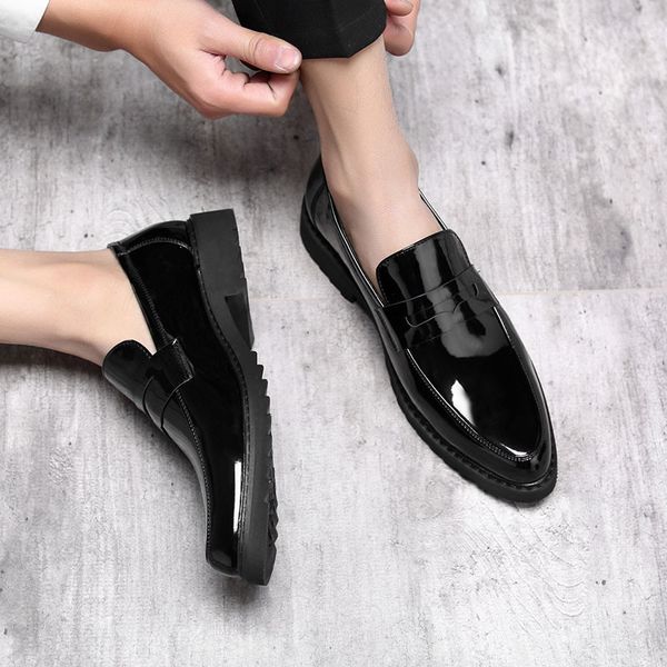 

big size new fashion men black business formal dress shoes loafers men wedding shoes leather oxfords pointed toe hjk89