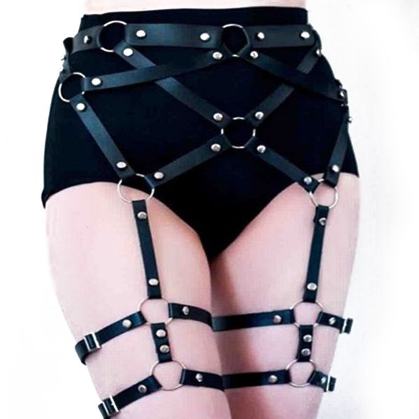 

fashion women harness body belts pu leather garter bondage punk strap body harness belt, Black;white