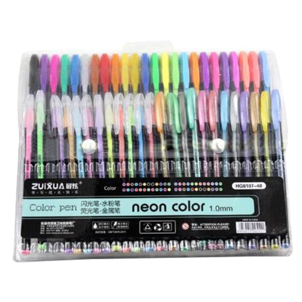 48 Gel Pen Set Metallic пастель Блеск неоновый гель Ручки для взрослых Раскраска