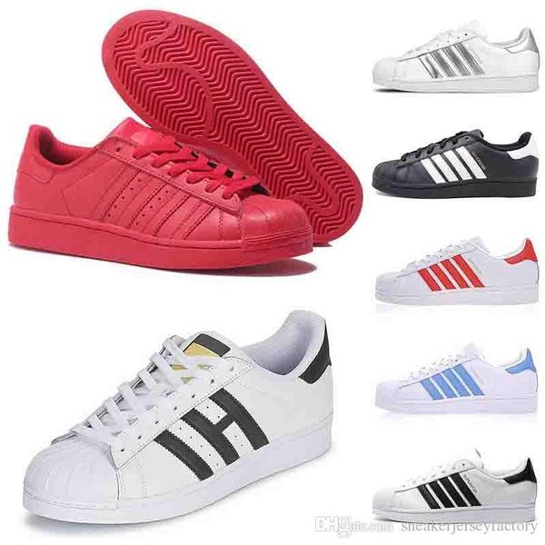 

2019 brand super star white black hologram iridescent junior superstars 80s pride womens mens trainers superstar casual shoes size 36-45