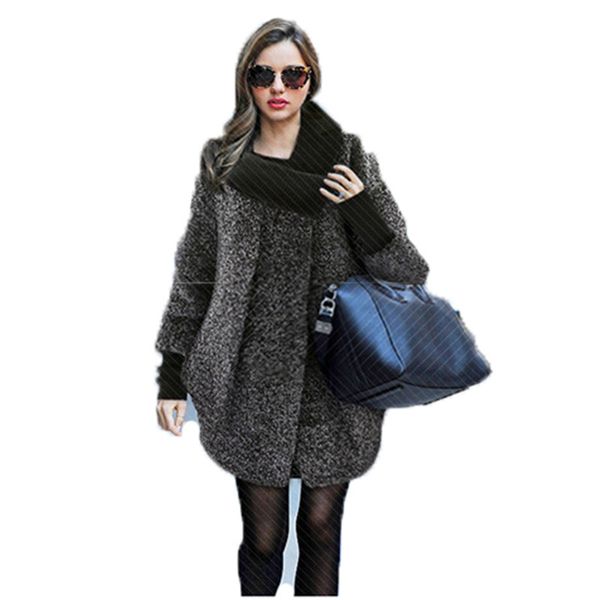 

women turtleneck woolen coat gray black plus size jacket 2019 autumn winter new long sleeve fashion warmth blends coat jd710