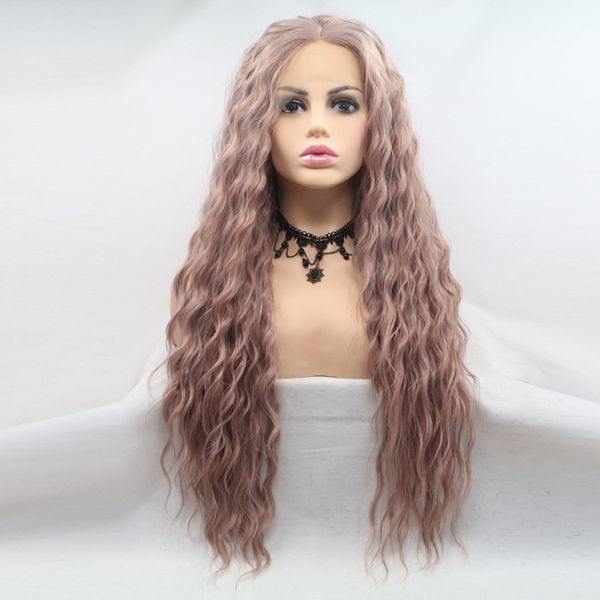 

selling high grade 24inch curly african long syntheric hair wigs lace frontal purpe color ing, Black