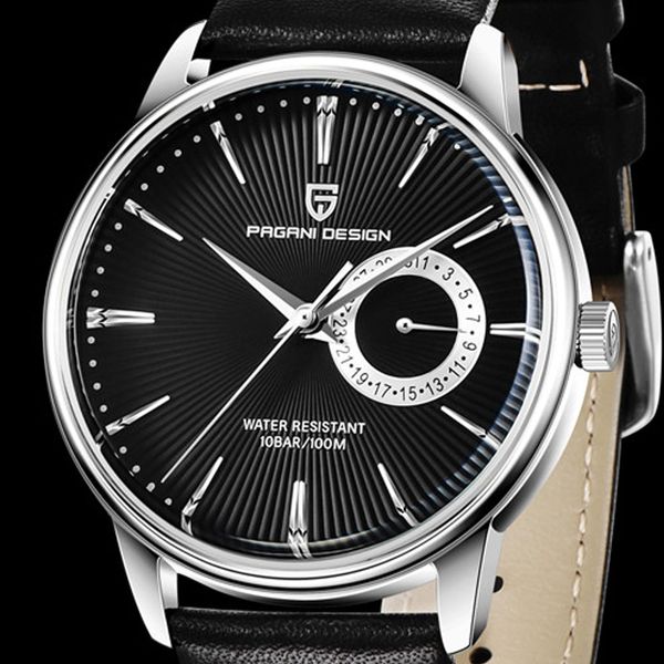 

40mm pagani design black dial quartz watch leather strap men's luxury waterproof casual sport fashion men watch, Slivery;brown