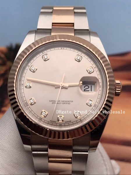 

shopkeeper recommend luxury datejust 41mm 126331 18k rose gold / stainless steel diamond dial watch * new * automatic watch, Slivery;brown