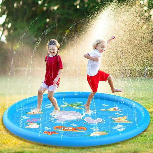 

100cm swimming pool kids inflatable round water splash play pools playing sprinkler mat yard outdoor fun multicolour pvc