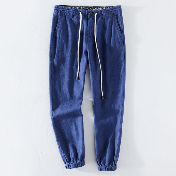 

2020 весна новые брюки длиной до щиколотки мужчины 100% чистый лен повседневные брюки плюс размер высокое качество брендовая одежда y2564, Black