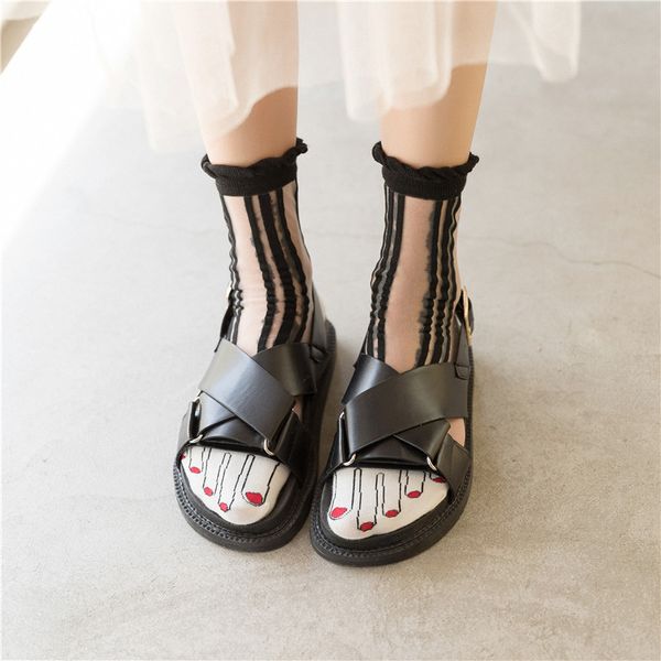 

women's spring summer glass short socks fashion glass transparent socks breathable thin crystal silk mesh boat, Black;white