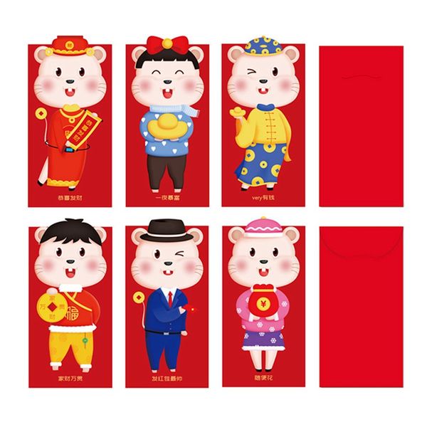 

6pc chinese new year red money envelope year of the rat 2020 cartoon packet