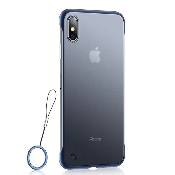 

2019 for iphone xr frameless case with strap lanyard transparent phone case hard back cover for iphone x case