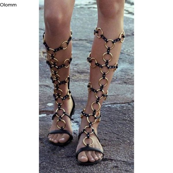 

olomm new fashion women gladiator sandals bohemian flat with heels sandals open toe black party shoes women us plus size 5-15