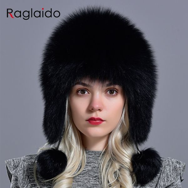 

raglaido fur hats for women winter warm natural geniune real fur hats with earflaps handsewn fashionable bomber hat ushanka, Blue;gray