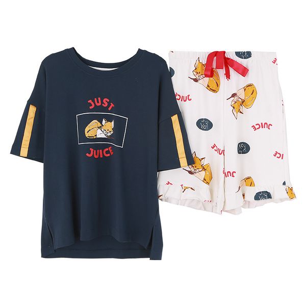 

дам пижамы набор мультфильм простой с коротким рукавом футболка + рябить шорты 2 шт. гостиная одежда пижамы verano mujer algodon пижамы женщ, Blue;gray