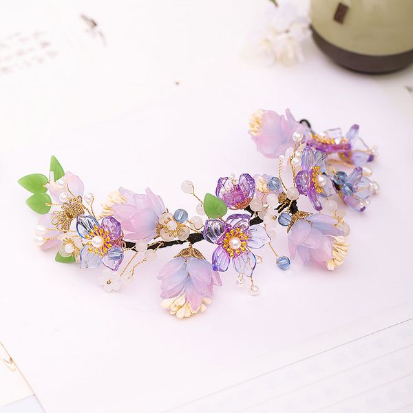 

getnoivas vintage super fairy purple transparent flower hairband pearl hair band headband for women classical hair jewelry sl, Golden;white
