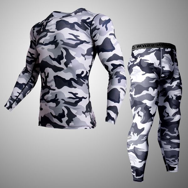 

men boy compression base layer tight set under skin long sleeve camouflage sets men quick dry camo long sleeve set, Gray