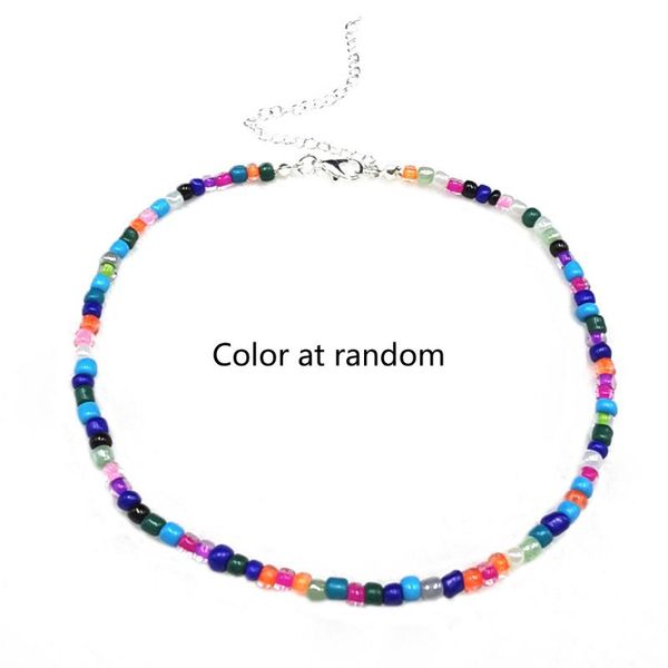 

bohemian handmade rainbow beaded chain choker necklace female fashion jewelry, Golden;silver