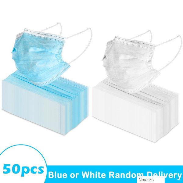 

new ship from usa in stock non woven 50pcs 3-ply disposable face mask for with elastic earloop