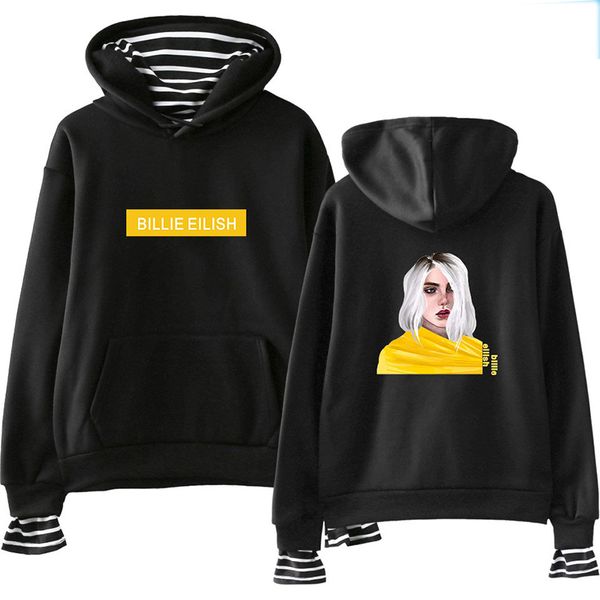 

new korean fashion billie eilish bad guy fake two pieces hoodie men/women hoodies sweatshirts harajuku striped hoodie, Black