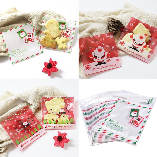 

baking packing 100pcs new santa claus christmas gift bags cookie candy snowman party treat decor fashion self adhesive xmas