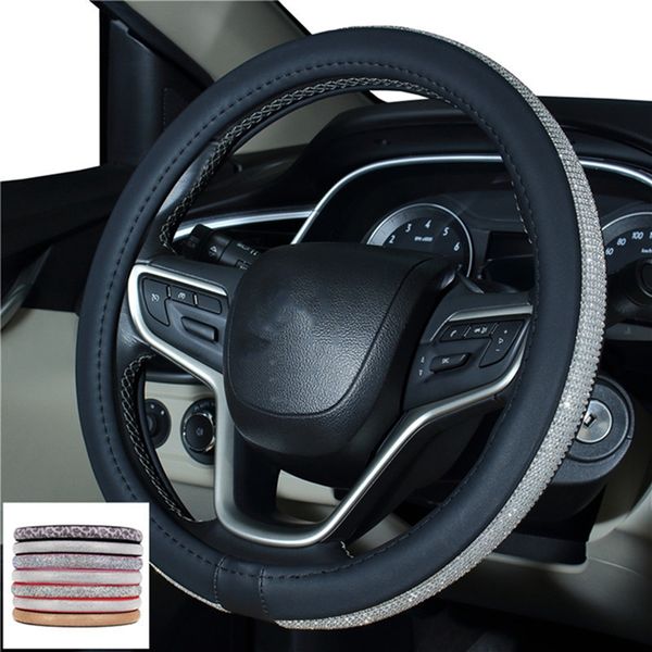 

1pcs universal 38cm crystal rhinestone leather steering wheel cover car interior accessories car styling