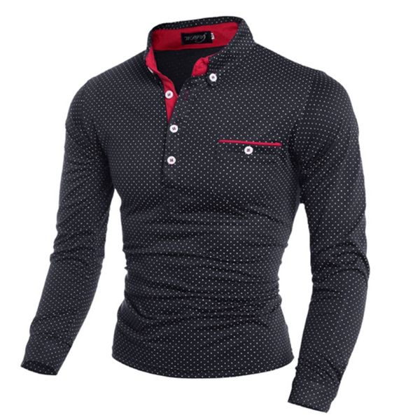 

quality men polo new spring fashion mens dot long sleeve polo shirts stand collar male solid polo shirt plus size m-3xl, White;black
