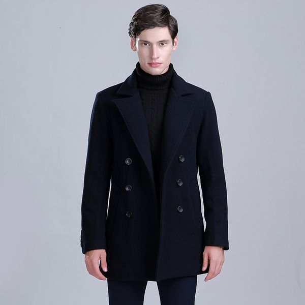 

thick medium long wollen men coat winter, Black