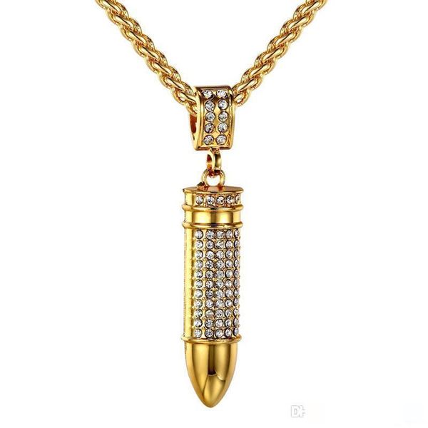 

hip hop bling iced out crystal rhinestone bullet shape pendants necklace nightclub dj rapper long box chain jewelry, Silver