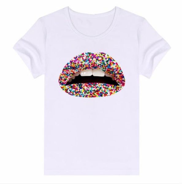 

lips printed womens designer tshirts casual breathable plus size womens summer street style women designer clothes, White