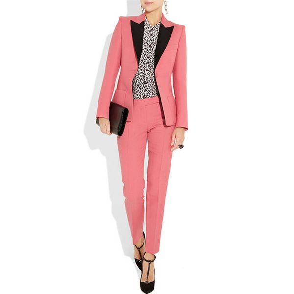 

watermelon red womens business suits 2 pieces pants+jacket female office uniform trouser suits formal womens tuxedo slim fit, White;black