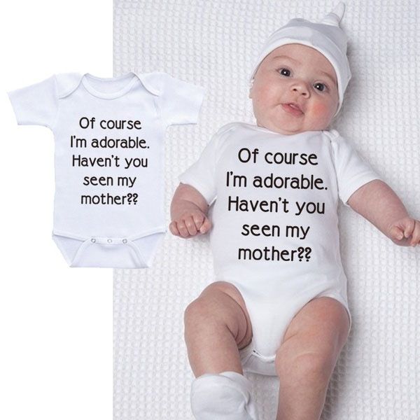 

of course i am adorable newborn infant toddler-short sleeve bodysuits summer infant romper white letters toddler baby jumpsuit, Blue