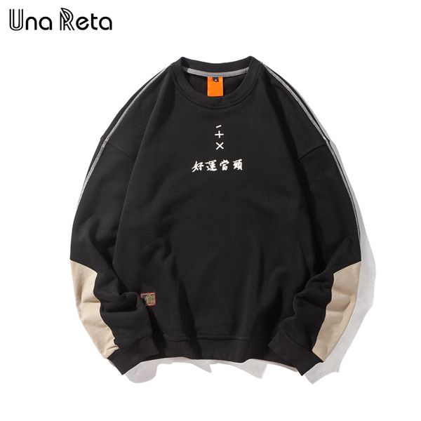 

unareta man hoodies couples streetwear patchwork pullover sweatshirts harajuku print one piece cotton men sweatshirt, Black