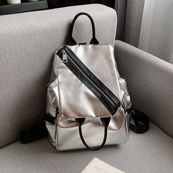 

2020 new fashion soft leather ladies backpack women's bag wild multipurpose backpack silver travel bag
