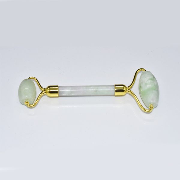 Dropshipping freeshipping Natural Facial Massage Jade Roller Face Thin Massager With rubber plug mute White and Green Jade Roll