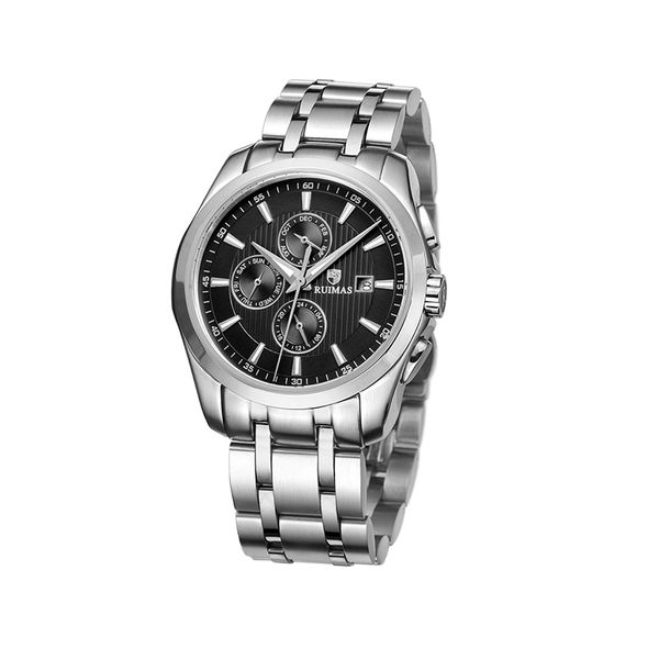 

full stainless steel watch for mens three eyes brand sport wristwatch quality a dress erkek kol saati gift, Slivery;brown