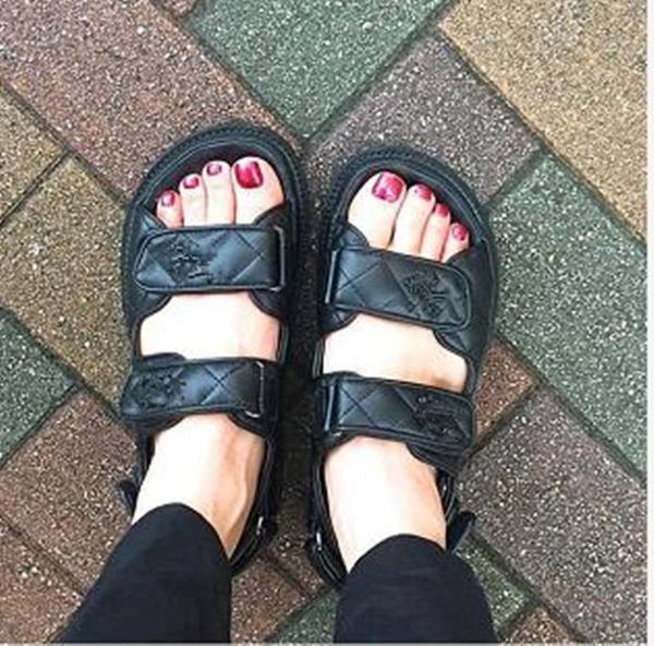 

lily shop women genuine soft leather sandals checkered loop buckle shoes increased flat casual sandal fashion black beach lady shoes
