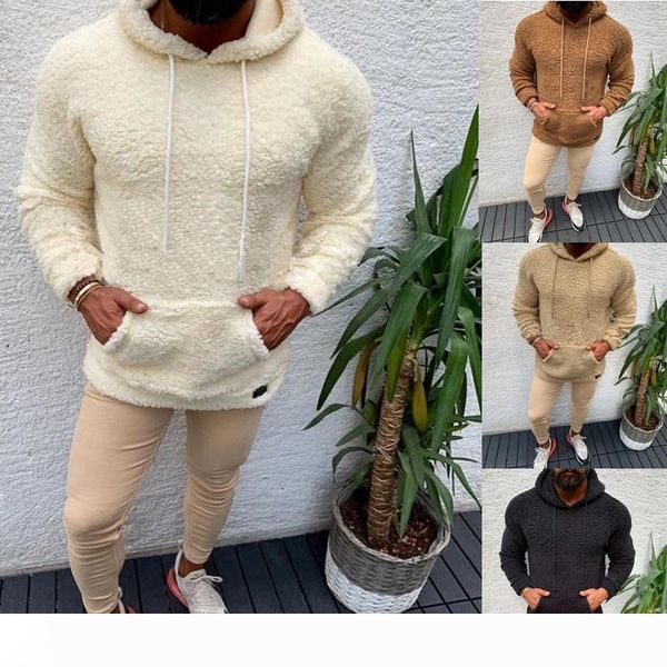 

зима шерпа свитер с капюшоном большой карман плюшевый флис пушистые пуловеры мужские плюс размер теплый флис топы уличная одежда, White;black