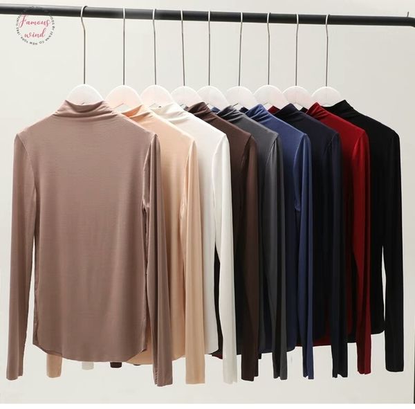 

turtleneck long sleeve women t shirt 100% cotton t shirt slim tee shirts harajuku women camiseta mujer 2020 tee shirt femme, White