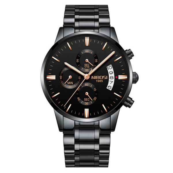 

nibosi men watches brand luxury chronograph men sports watches waterproof full steel quartz men's watch relogio masculino, Slivery;brown