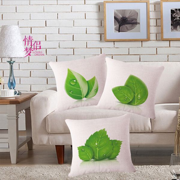 

originality small fresh green leaf cotton flax pillow back cushion