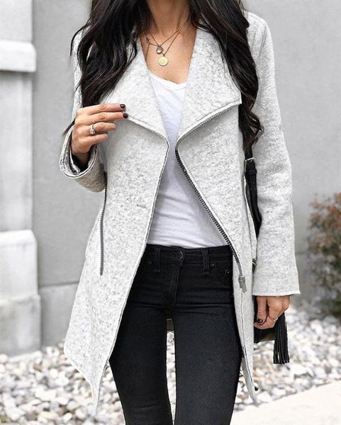 

2020 autumn and winter fashion zipper irregular ladies blouse woolen coat 0970, Black