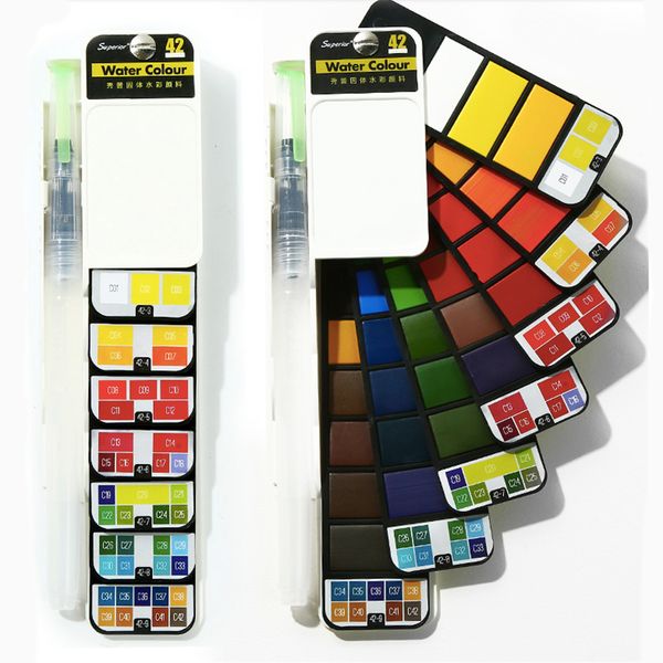 

18/25/33/42 colors watercolor paint set, artist foldable watercolor paint set with water brush for field sketch outdoor painting