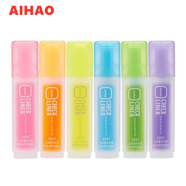 

2019 new arrival aihao brand read study marker pen 6pcs/lot highlighter square school&office supply ing, Black;red