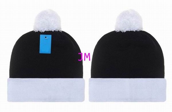 

2020 new knitting cotton black white strips hats with white hair ball cap women's men winter comfortable warm hats, Blue;gray