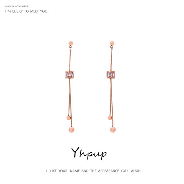 

yhpup cubic zirconia lucky circle dangle earrings long stainless steel chain tassel earrings classic for bride wedding jewelry, Silver