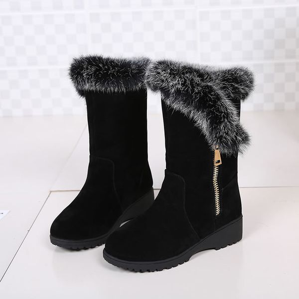 

2018 зима новая женская мода дикий снег flock zip сапоги женские повседневная круглый носок черный плюс хлопок теплые сапоги mujer c42, Black