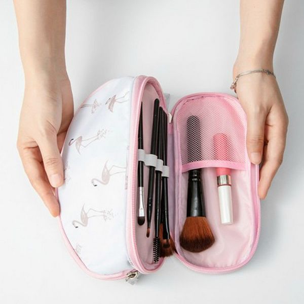 

monerffi 2019 portable flamingo cosmetic bag double layer travel makeup pouch bags circular woman make up bag brush organizer