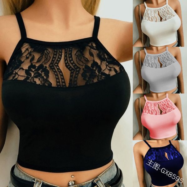 

women's fashion floral lace spaghetti straps bra patchwork lingerie sleeveless halter hollow out crop cup bra plus size s-5xl, Black;white