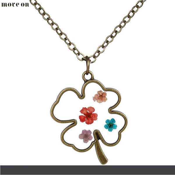 

statement bijoux dry flower plant clover necklace couple necklaces choker chain collar pendant jewelry for women wedding gift, Silver