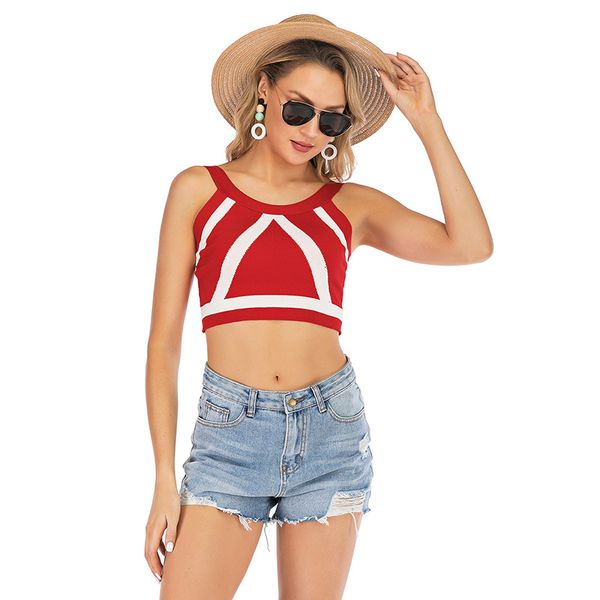 

backless tank 2019 new tight white stripe patchwork strappy vest women summer casual camis for party club