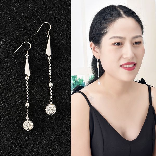 

2019 new fashion 925 sterling silver tassels brilliant ball ornaments earrings for women jewelry, Golden;silver