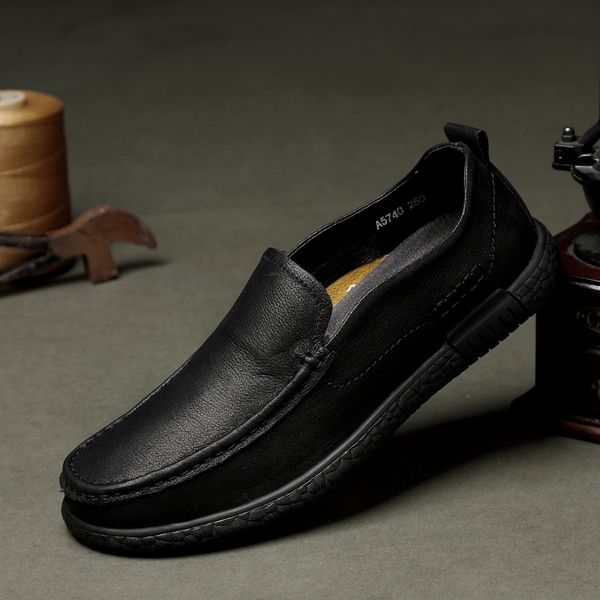

genuine leather flats italian mens loafers men shoes casual fashion slip on driving hole breathable shoes moccasins, Black